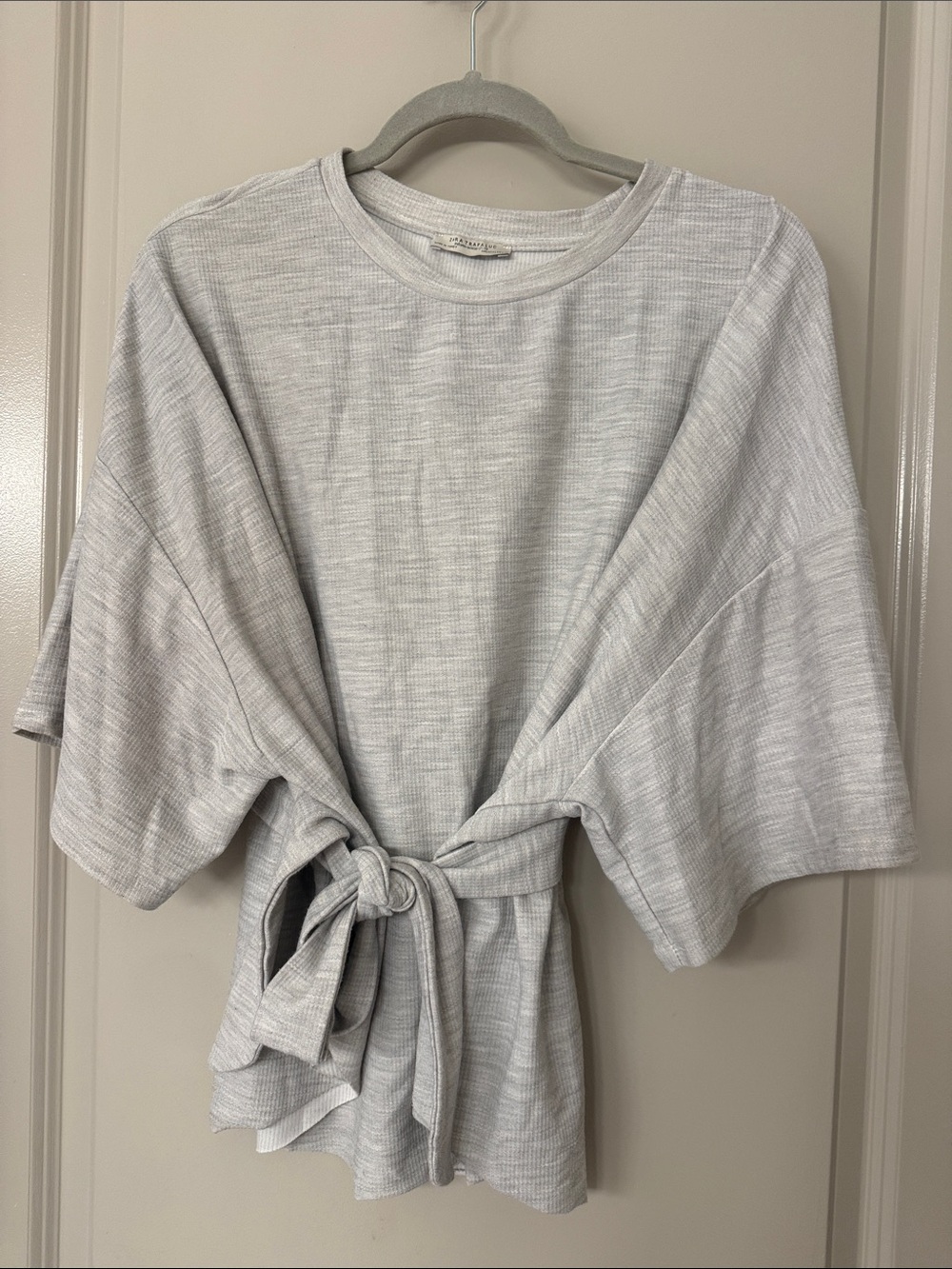 Zara Heather Light Gray Tie-Front Top